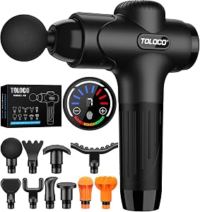 TOLOCO Massage Gun Deep Tissue, Percussion Massage Gun with 10 Replacement Heads, Super 
